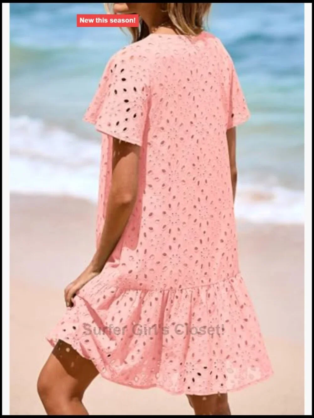 Eyelet Short Sleeve Button Down Babydoll Mini Dress Casual Summer - Picture 2 of 7